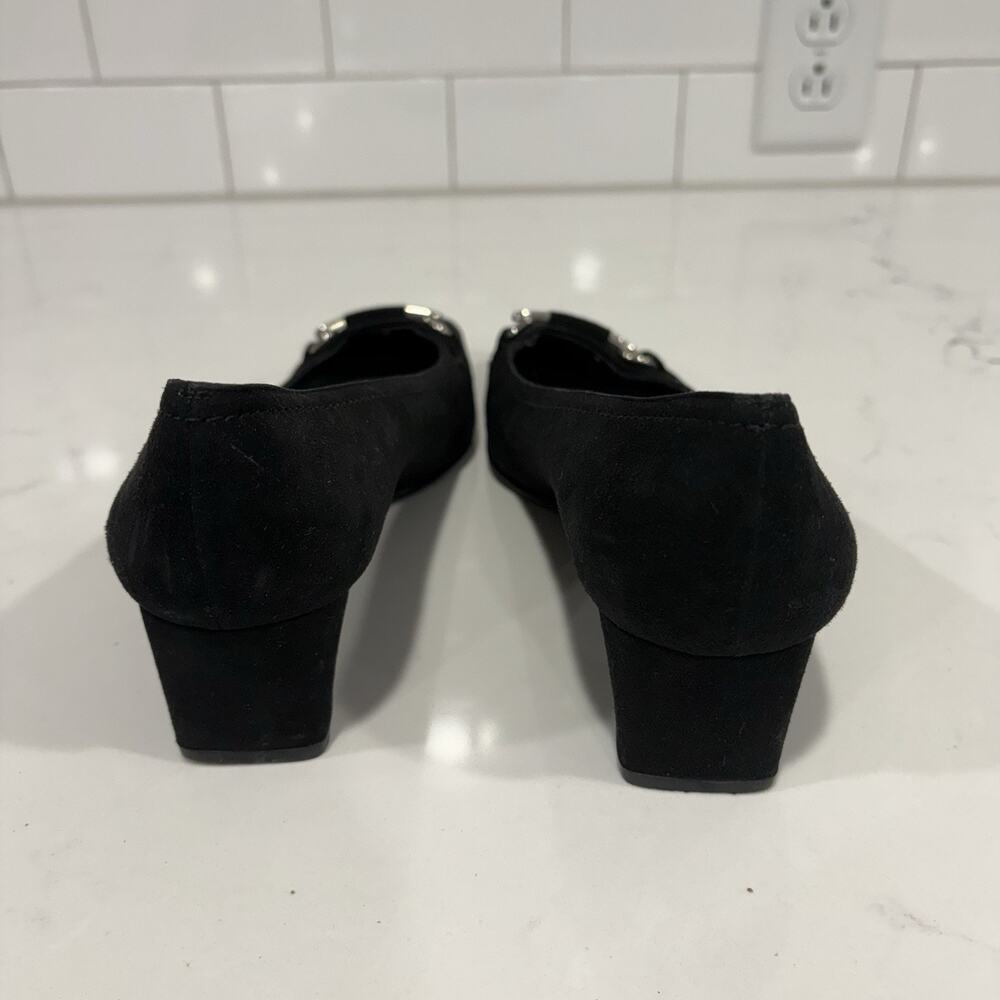 Stuart Weitzman Heels Womens Pumps Black Slip On Square Toe Block Heels- Size 8W - Picture 6 of 8